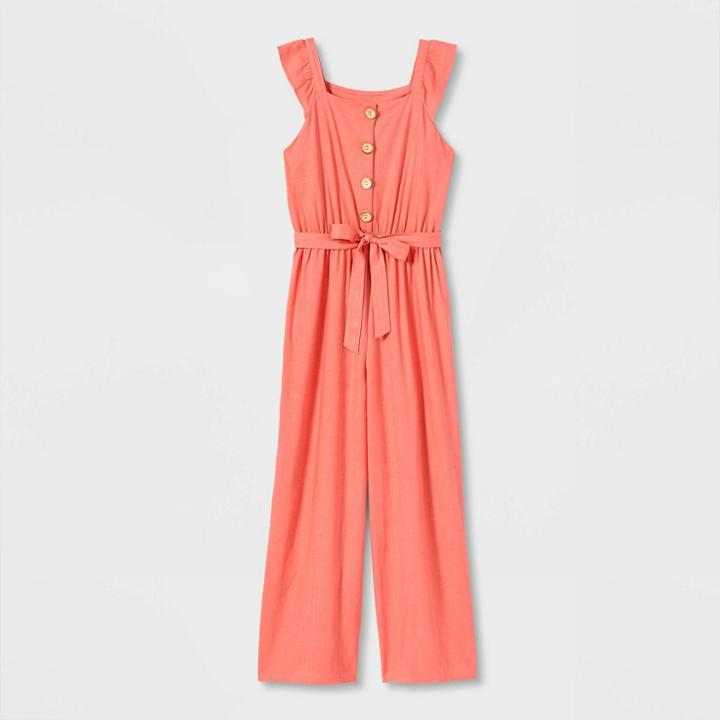 Girls' Button-front Jumpsuit - Art Class Rust