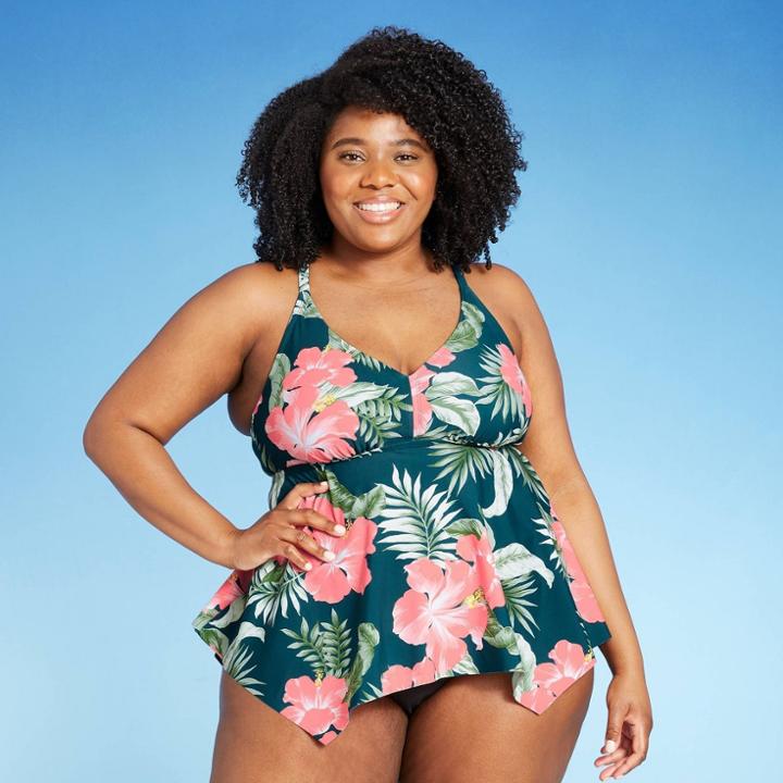 Kona Sol Women's Plus Size Ring Back Detail Tankini Top - Kona