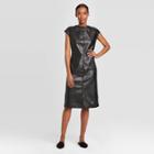 Women's Short Sleeve Faux Leather Dress - Prologue Black