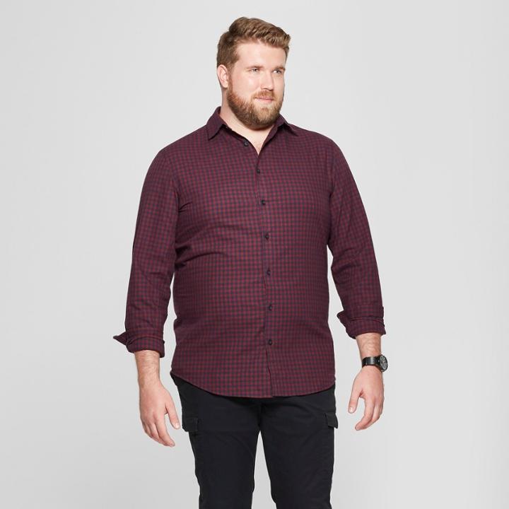 Men's Big & Tall Long Sleeve Dressy Casual Button-down Shirt - Goodfellow & Co Berry Cobbler