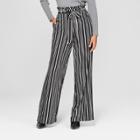 Women's Printed High Waist Paper Bag Pants - A New Day Black/white