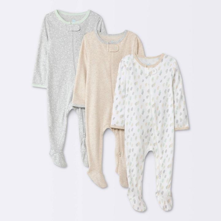Baby 3pk Basic Zip-up Dashes Sleep N' Play - Cloud Island Beige Newborn