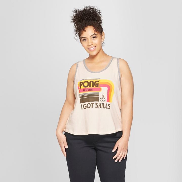 Junk Food Women's Plus Size Atari Pong I Got Skills Ringer Graphic Tank Top - White