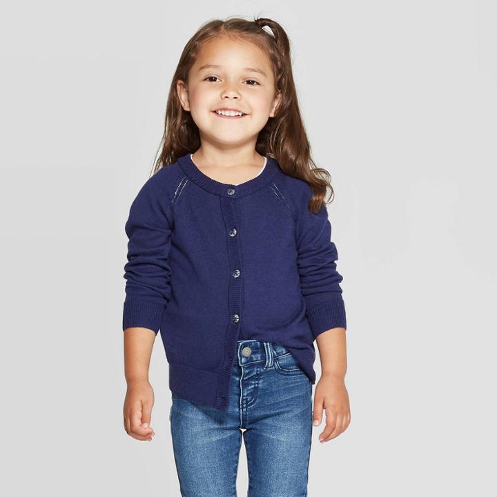 Toddler Girls' Long Sleeve Cardigan - Cat & Jack Navy 12m, Toddler Girl's, Blue