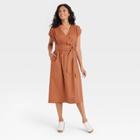 Women's Short Sleeve Wrap Dress - Universal Thread Rust