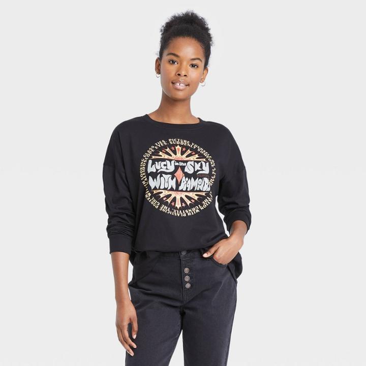Fortune Fashions Women's Lucy In The Sky Long Sleeve Graphic T-shirt - Black