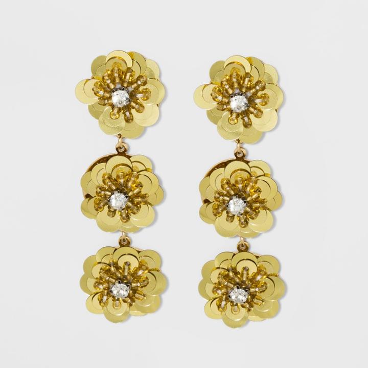 Sugarfix By Baublebar Floral Drop With Sequins Earrings - Gold, Girl's