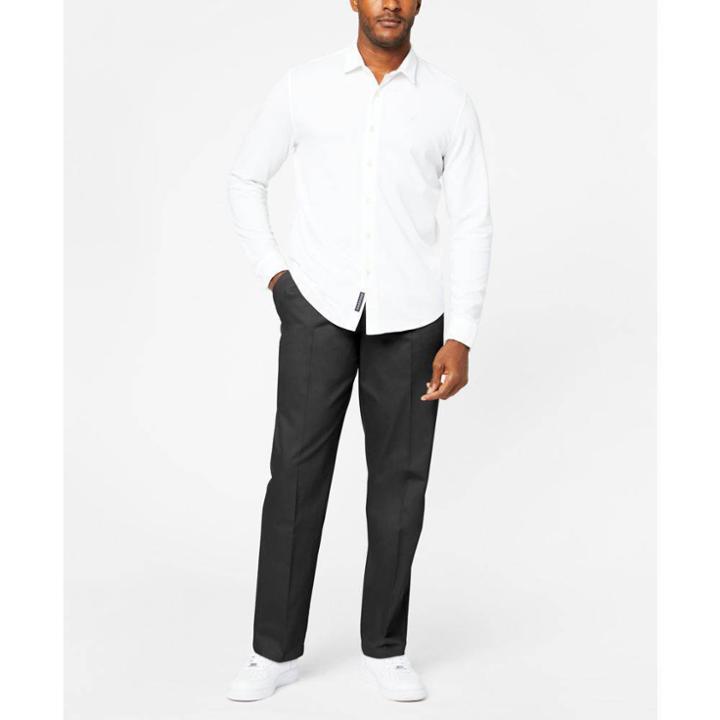 Dockers Men's Signature Stretch Creaseless Pleat Classic Fit Straight Chino Pants - Black