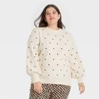 Women's Plus Size Polka Dot Balloon Sleeve Crewneck Pullover Sweater - Who What Wear Cream