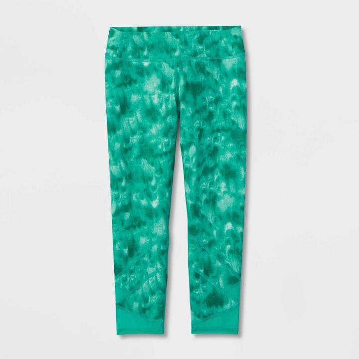 Girls' Mesh Pieced Cropped Leggings - All In Motion Green