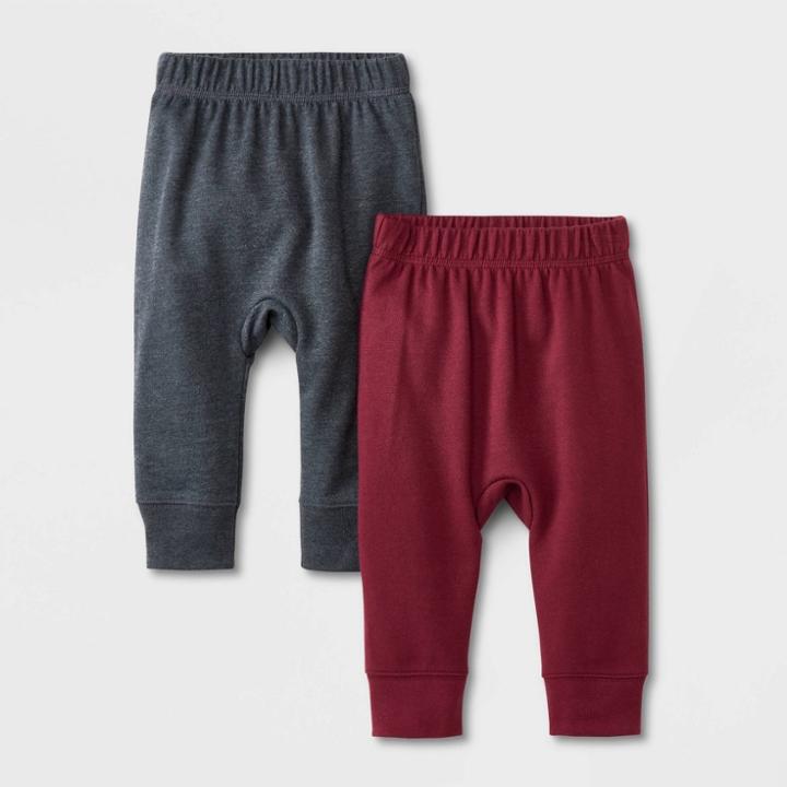 Baby Boys' 2pk French Terry Jogger Pants Set - Cat & Jack Charcoal Gray/maroon Newborn