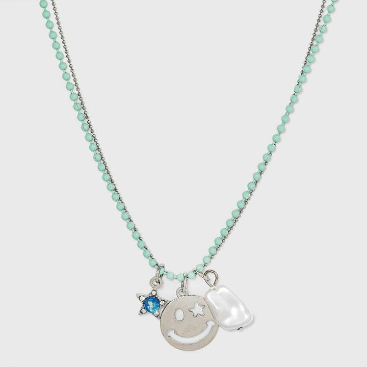 Smiley Face And Freshwater Pearl Chain Necklace - Wild Fable