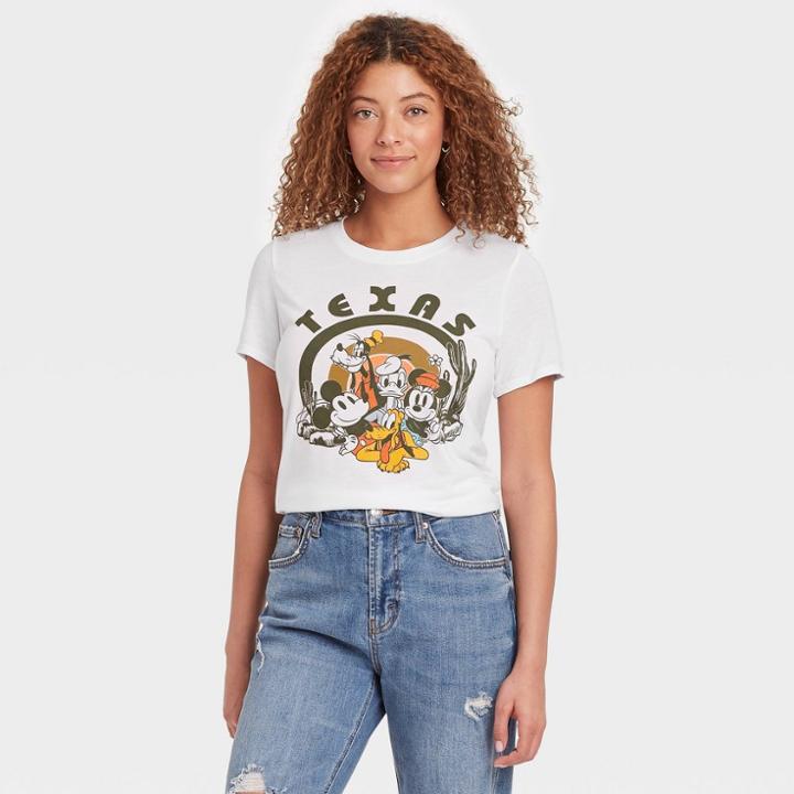 Disney Women's Mickey And Friends Short Sleeve Desert Graphic T-shirt - White