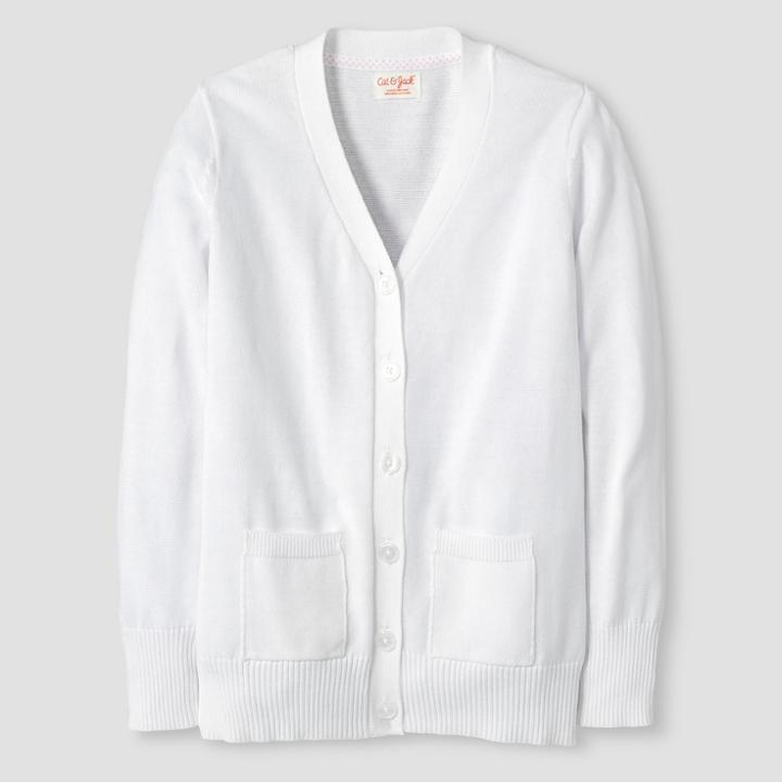 Girls' Long Sleeve Cardigan Sweater - Cat & Jack White Xl, Size: