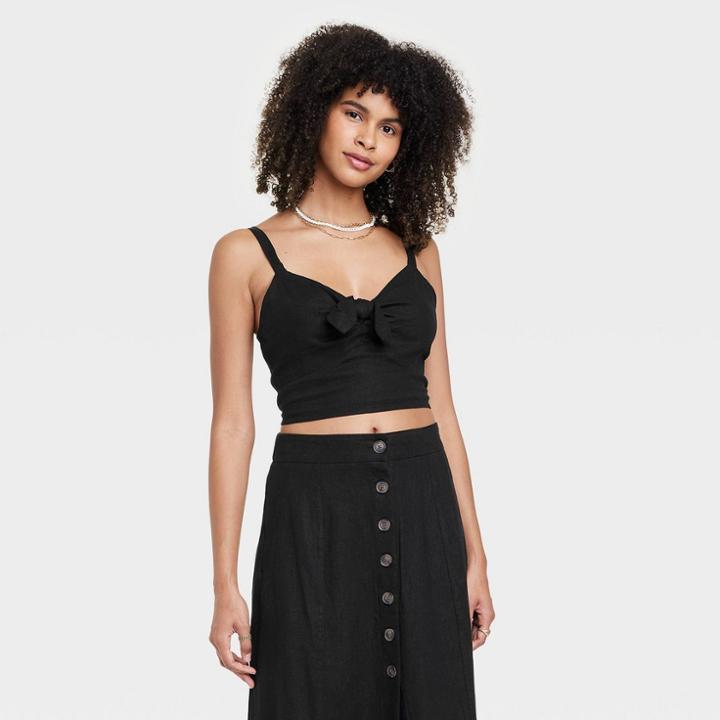 Women's Tie-front Cropped Tank Top - Universal Thread Black