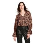 Women's Paisley Print Long Sleeve Tie-front Blouse - Nili Lotan X Target Brown Xxs
