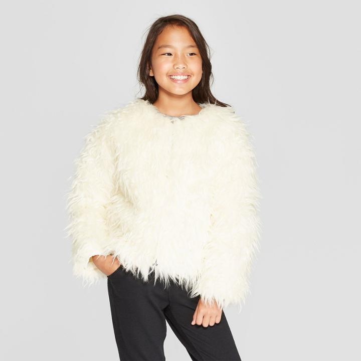 Girls' Faux Fur Jacket - Cat & Jack Almond Cream