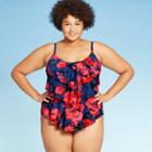 Women's Plus Size Tiered Tankini Top - Aqua Green Floral 16w, Women's,