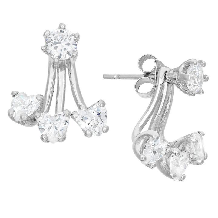 Tiara Multi Shape Cubic Zirconia Drop Earrings In Sterling Silver, Women's
