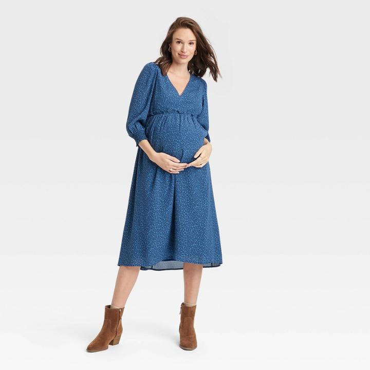 The Nines By Hatch 3/4 Sleeve Maternity Dress Blue Floral