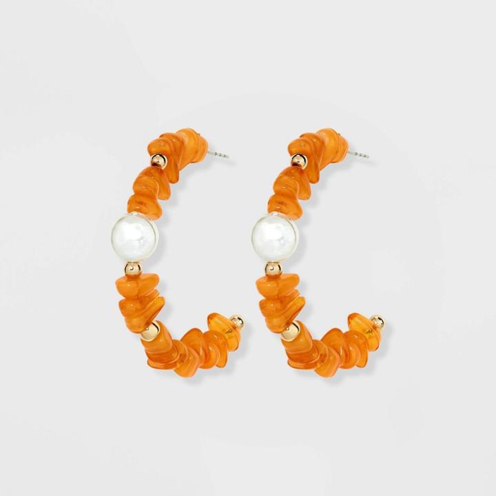 Beaded Pearl Hoop Earrings - A New Day Orange