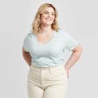 Women's Plus Size Short Sleeve V-neck Slim Fit T-shirt - Ava & Viv Aqua 1x, Women's, Size: