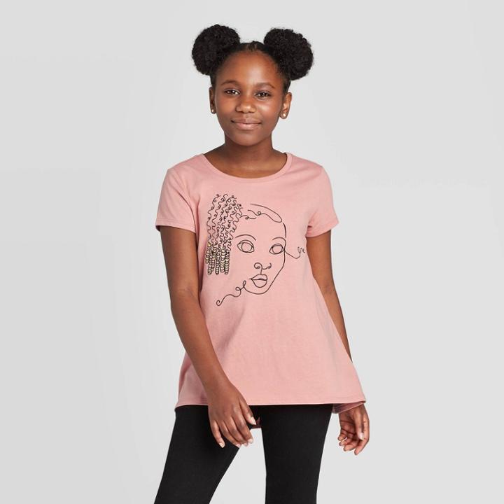 Well Worn Kids' Girl With Braids Short Sleeve Crewneck T-shirt - Pink S, Girl's,