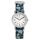Timex Weekender Slip Thru Floral Nylon Strap Watch - Blue T2p370jt, Women's