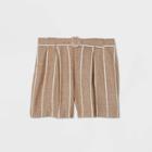 Women's Plus Size Striped High-rise Belted Shorts - A New Day Tan