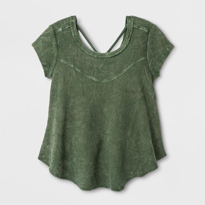 Girls' Short Sleeve Waffle Knit Shirt - Art Class Olive
