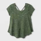 Girls' Short Sleeve Waffle Knit Shirt - Art Class Olive