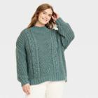 Women's Plus Size Turtleneck Cable Knit Pullover Sweater - Universal Thread Teal Green