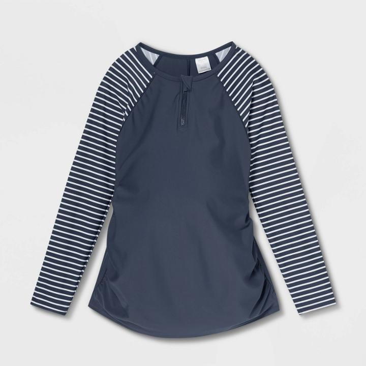 Long Sleeve Colorblock With Zip-front Rash Guard Maternity Top - Isabel Maternity By Ingrid & Isabel Striped