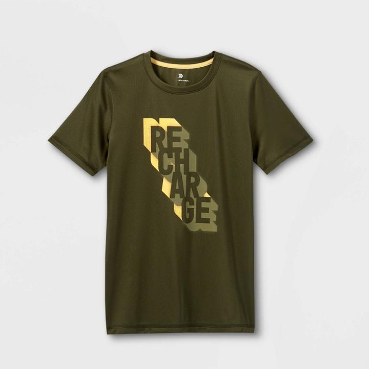 Boys' Short Sleeve 'recharge' Graphic T-shirt - All In Motion Olive Green