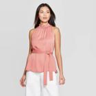 Women's Sleeveless Turtleneck Belted Top - Prologue Rose (pink)