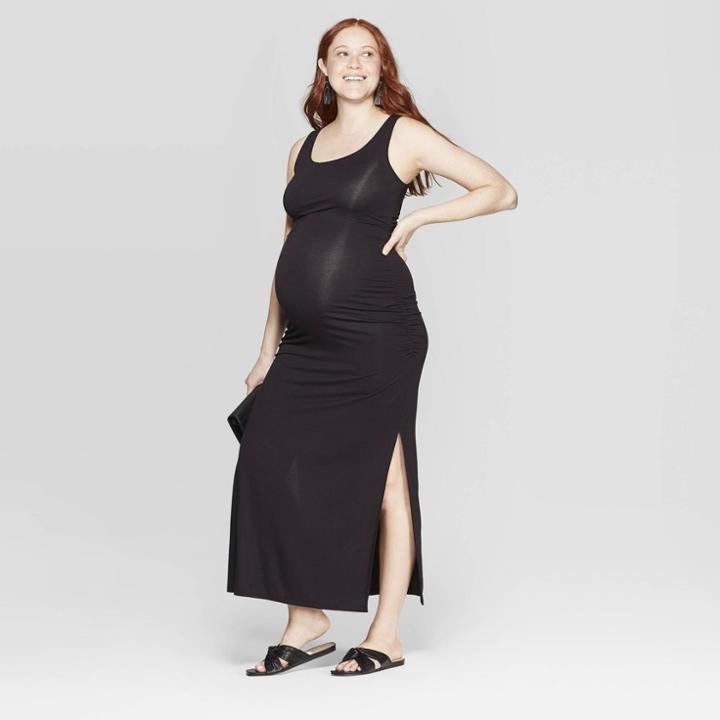 Maternity Sleeveless U-neck Knit Maxi Dress - Isabel Maternity By Ingrid & Isabel Black