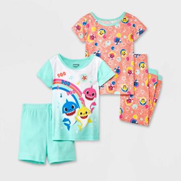 Toddler Girls' 4pc Baby Shark Snug Fit Pajama Set - Green