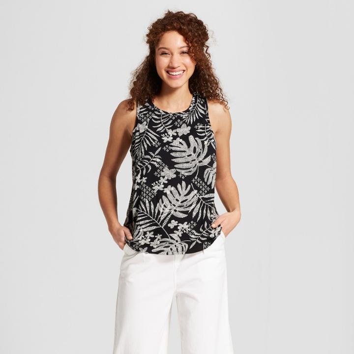 Women's Printed Cotton Tank Top - A New Day Black/white