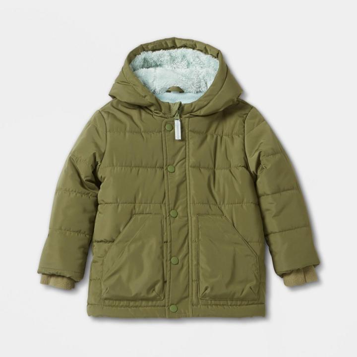 Toddler Long Sleeve Puffer Jacket - Cat & Jack Olive Green