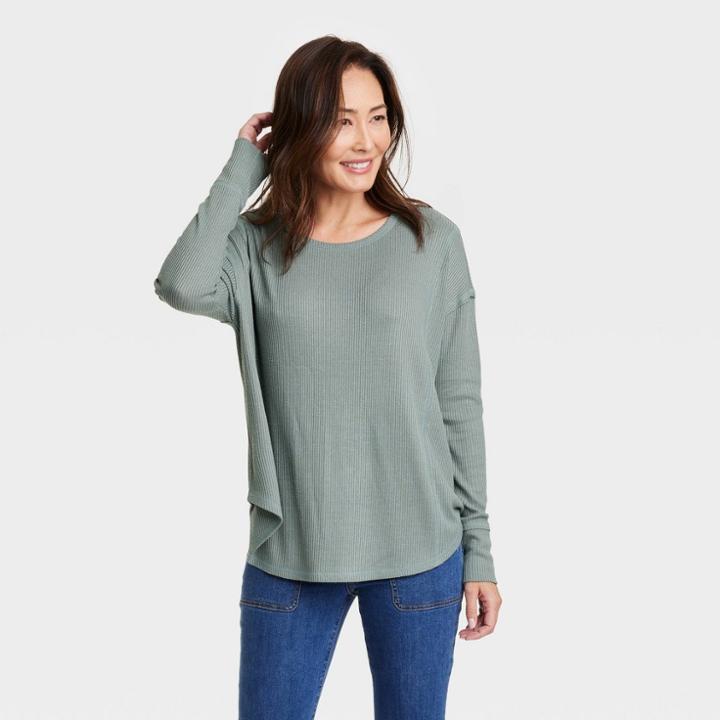 Women's Long Sleeve U-neck Tunic Top - Knox Rose Dark Green