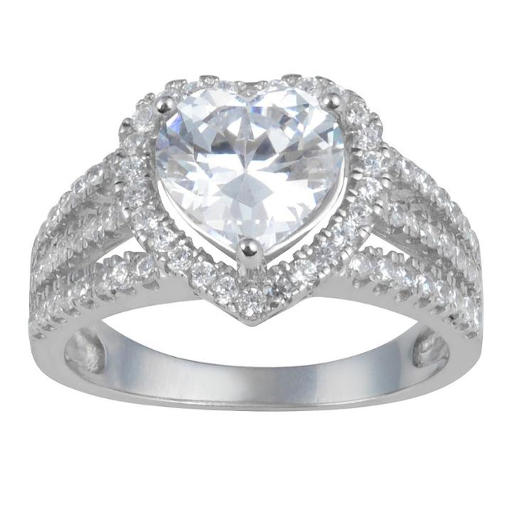 Journee Collection 9/10 Ct. T.w. Heart-cut Cz Heart Accent Pave Set Ring In Sterling Silver - Silver,