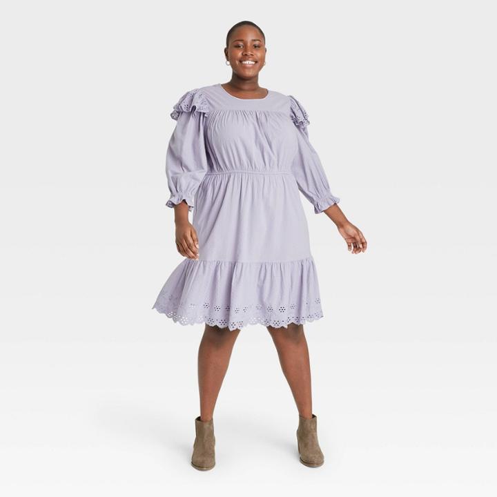 Women's Plus Size Ruffle Long Sleeve Ruffle Dress - Universal Thread Lilac
