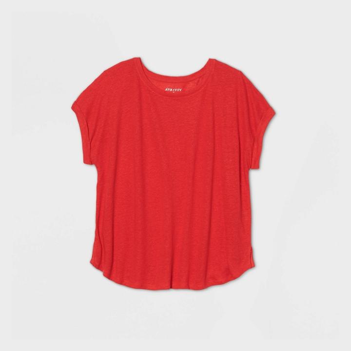 Women's Plus Size Short Sleeve Scoop Neck Linen T-shirt - Ava & Viv Red