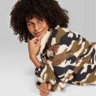 Women's Camo Print Long Sleeve Cowl Neck Sherpa Pullover - Wild Fable Olive Xl, Women's, Green