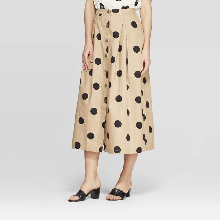 Women's Polka Dot Button Front A-line Midi Skirt - Who What Wear Khaki/black (green/black)