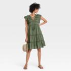 Women's Flutter Short Sleeve Peasant Shift Dress - Knox Rose Olive