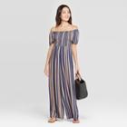 Women's Striped Short Sleeve Off The Shoulder Smocked Top Jumpsuit - Xhilaration Navy