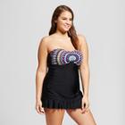 Surfside Women's Plus Size Medallion Bandeau Swim Dress - Black