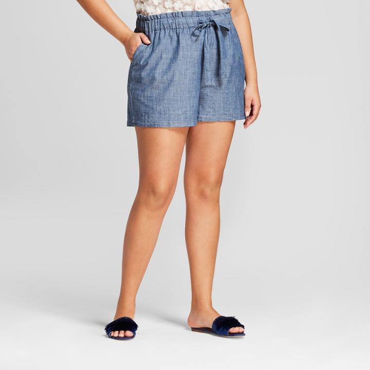 Women's Plus Size Paperbag Waist Shorts - A New Day Chambray