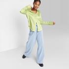 Women's Bell Long Sleeve Collared Satin Button-down Shirt - Wild Fable
